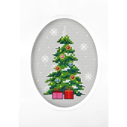 Orchidea Complete Counted Cross Stitch Kit - Greetings Card Christmas Tree